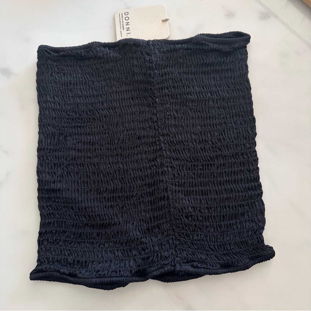DONNI. Black Smocked Tube Crop Top